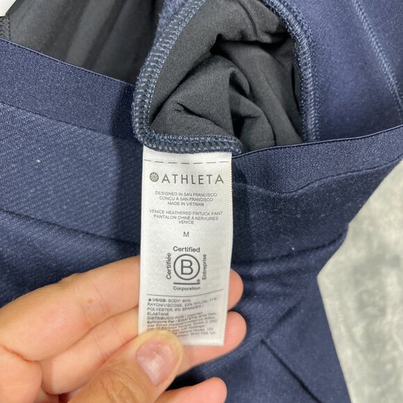 Athleta Venice Heathered Pintuck Pant Womens Medium Blue Straight Leg Stretch - Picture 2 of 7